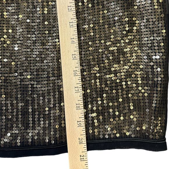 Linda Allard Ellen Tracy Black Sheer Silk Overlay Gold Sequin Skirt Size 12 NWT - Picture 9 of 12